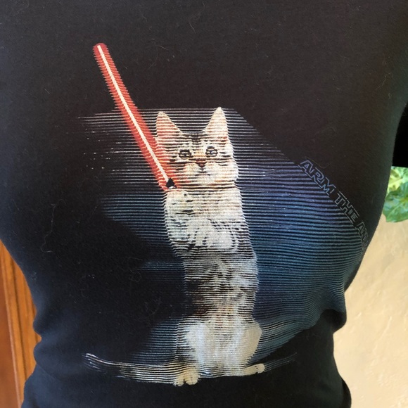 Jedi Cat with Lightsaber Black T-shirt - Picture 2 of 5